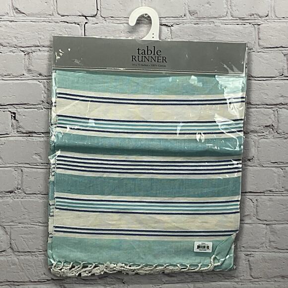 DII Design Imports Other - Design Imports Table Runner 14" x 72" Tidal Stripe Fouta Fringed 100% Cotton NWT